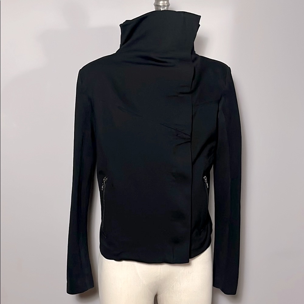 Blank NYC Small Black Ponte Drape Asymmetrical Zip Jacket
